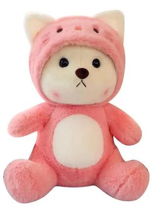 Мягкий плюшевый мишка в розовом костюме Кошки, Игрушка-Антистр...