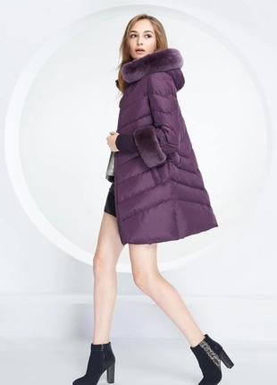 Роскошный зимний пуховик пальто 90% нат пух лиловый цвет basic...