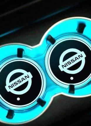 Подсветка подстаканника RGB в авто с логотипом автомобиля NISS...