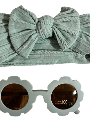 Набор очки детские солнцезащитные и повязка на голову мятный