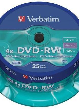 Диск DVD Verbatim 4.7Gb 4x CakeBox 25 шт silver (43639)
