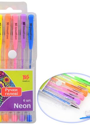 Ручки гелевые YES "Neon", неон, набор, 6 шт.