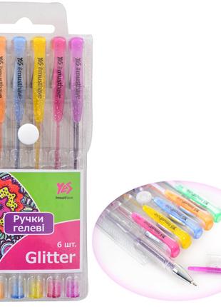 Ручки гелеві YES "Glitter", набір 6шт.