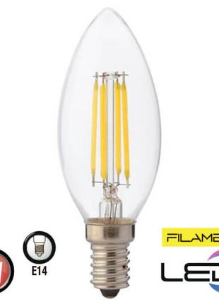 Лампа светодиодная "Filament candle - 6" 6W свеча Е14 4200К