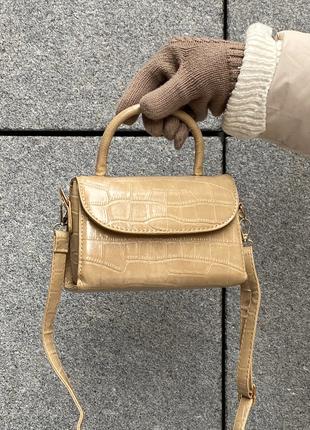 Женская сумочка 00581 кросс-боди рептилия бежевая