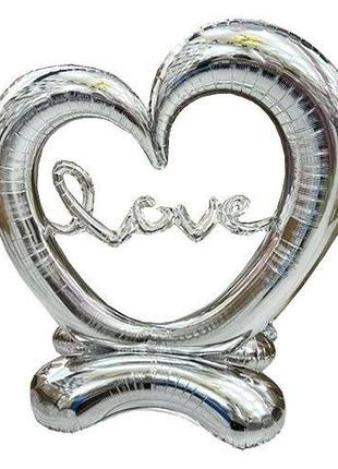 Кулька фольгована на підлогу Серце LOVE, срібна