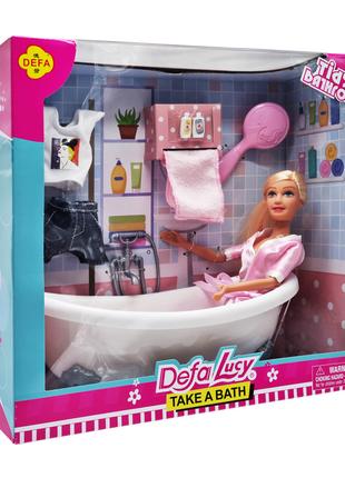 Детская кукла с ванночкой DEFA 8444 полотенце, расческа, одежд...