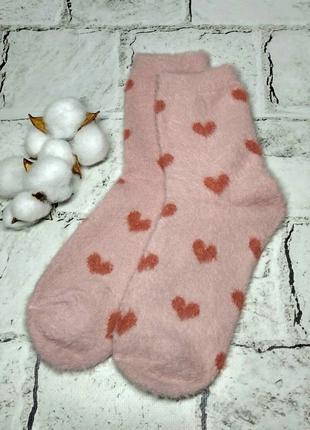Женские носки термоноски кашемир норка с принтом сердечки