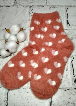 Женские носки термоноски кашемир норка с принтом сердечки