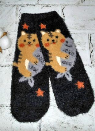 Женские носки термоноски кашемир норка с рисунком котик
