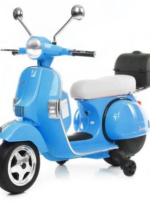Детский электромотоцикл скутер Vespa (синий цвет)