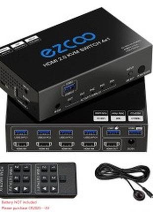 Переключатель EZCOO 4K HDMI 4X1 с USB3.0 KVM, 3 порта USB, под...