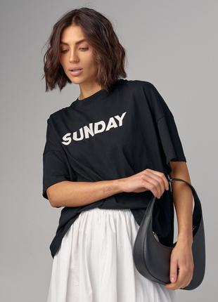 Женская футболка oversize с надписью Sunday - черный цвет, L