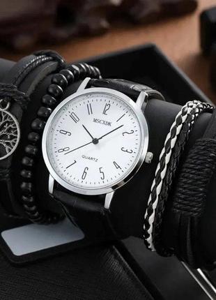 Чоловічий кварцовий наручний годинник + набір браслетів у пода...