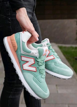 Жіночі кросівки New Balance 574 Green Orange White