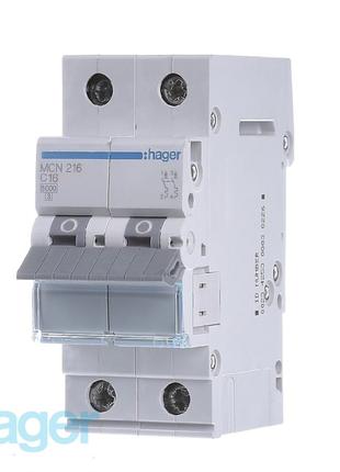 Автоматичний вимикач 2P In=16A «C» 6kA 1м. MCN216 Hager