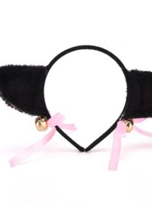 Обруч для волос: Пушистые Кошачьи ушки с колокольчиками - черные