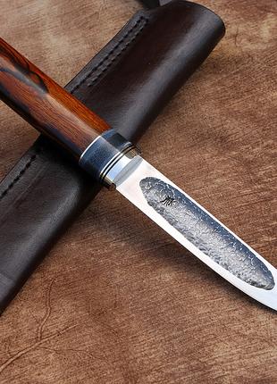Охотничий нож ручной работы Якут 10 из стали N690, кожаный чех...