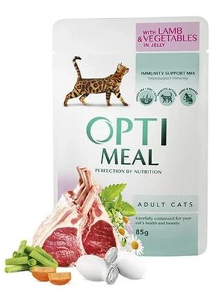 Вологий корм Optimeal для дорослих кішок зі смаком ягняти і ов...