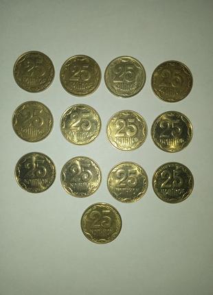 Набор монет Украины 25 копеек 1992-2015 год