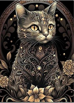Набор алмазной мозаики вышивки " Черный кот", кошка, радужный ...