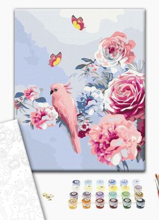 Картина по номерам "Попугай в цветах", "BS33352", 40x50 см