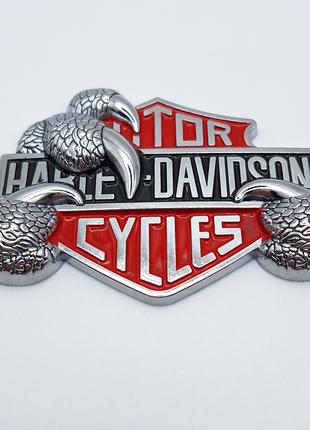 Эмблема Harley Davidson (металл, хром+красный+чёрный, глянец)