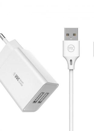 Сетевое зарядное устройство USB WK Micro USB WP-U56m-White белое