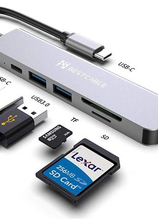 Концентратор Hub 6 в 1 USB Type-C - 2xUSB3.0, USB-C PD, HDTV, ...