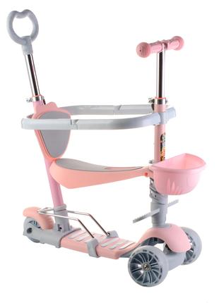 Трехколесный детский самокат Scooter 5 в 1 "Розовый" с сиденье...