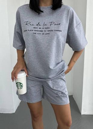 Женский летний костюм из двухнити шорты + футболка меланж