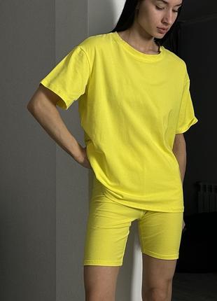 Летний прогулочный костюм (велосипедки+футболка) лимон
