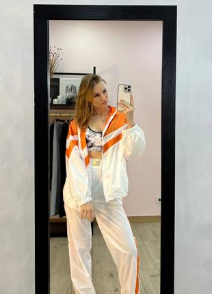 Костюм (куртка+брюки сбоку полоска) плащевка оранж+белый