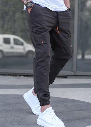 Классные мужские брюки с яркими петлями и шнурком графит