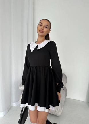 Красивое мини платье с констрастной отделкой черный-белый