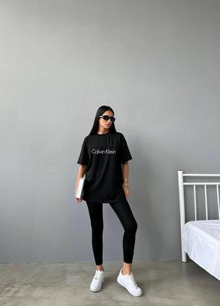 Бомбезный женскай костюм с накатом футболка+лосины черный
