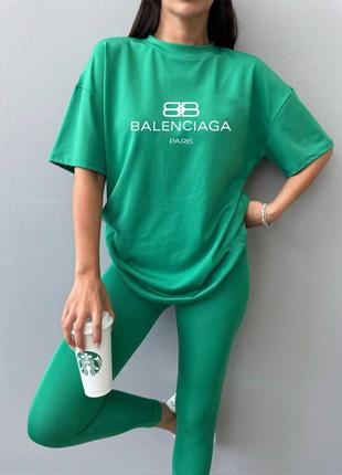 Бомбезный женскай костюм футболка+лосины зеленый