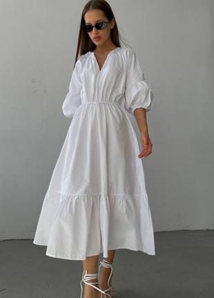 Легкое женское платье с поясом лен белый