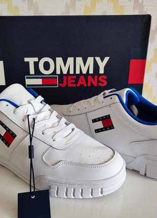 Мужские кожаные белые кроссовки tommy hilfiger