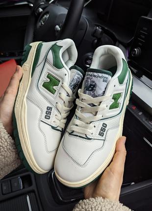 Мужские кроссовки New Balance 550 белые с зелёным