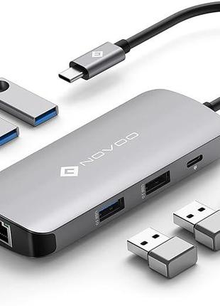 NOVOO 7 в 1 USB C Hub Ethernet, многопортовый адаптер HDMI 4K ...