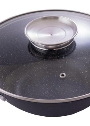 Сковорода WOK чавунна Kamille — 260 мм x 3 л мармур із кришкою