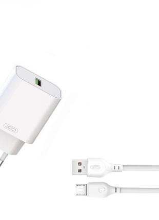 Мережевий Зарядний Пристрій XO L103 1USB QC 18W+USB to Micro К...
