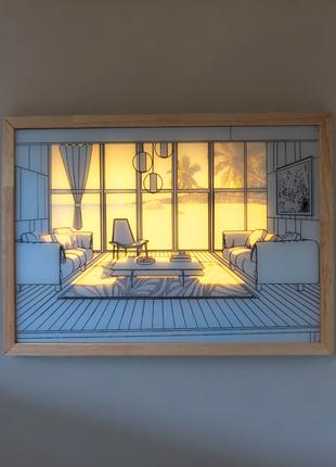 Картина с подсветкой для дома на светодиодах Ночник на аккумул...