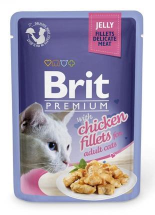 Вологий корм для котів Brit Premium Cat Pouch філе курки в жел...