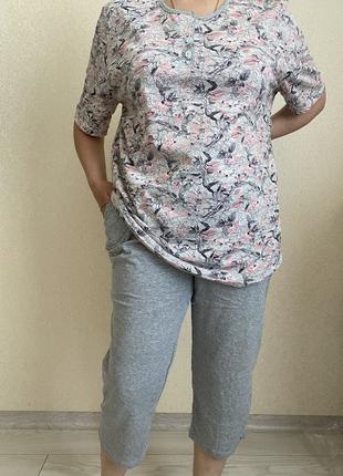 Пижама женская Батал бриджи и футболка хлопок 60р