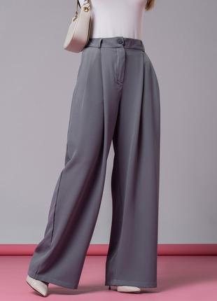 Серые широкие брюки палаццо с защипами, размер S