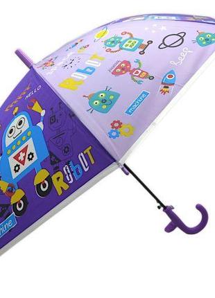 Детский зонт-трость "Роботы", фиолетовый (66 см)