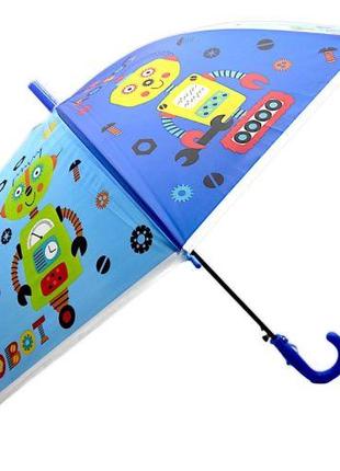Детский зонт-трость "Роботы", синий (66 см)
