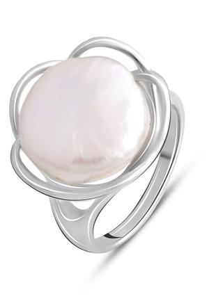 Серебряное кольцо OgoSilver с натуральным жемчугом барочным, в...